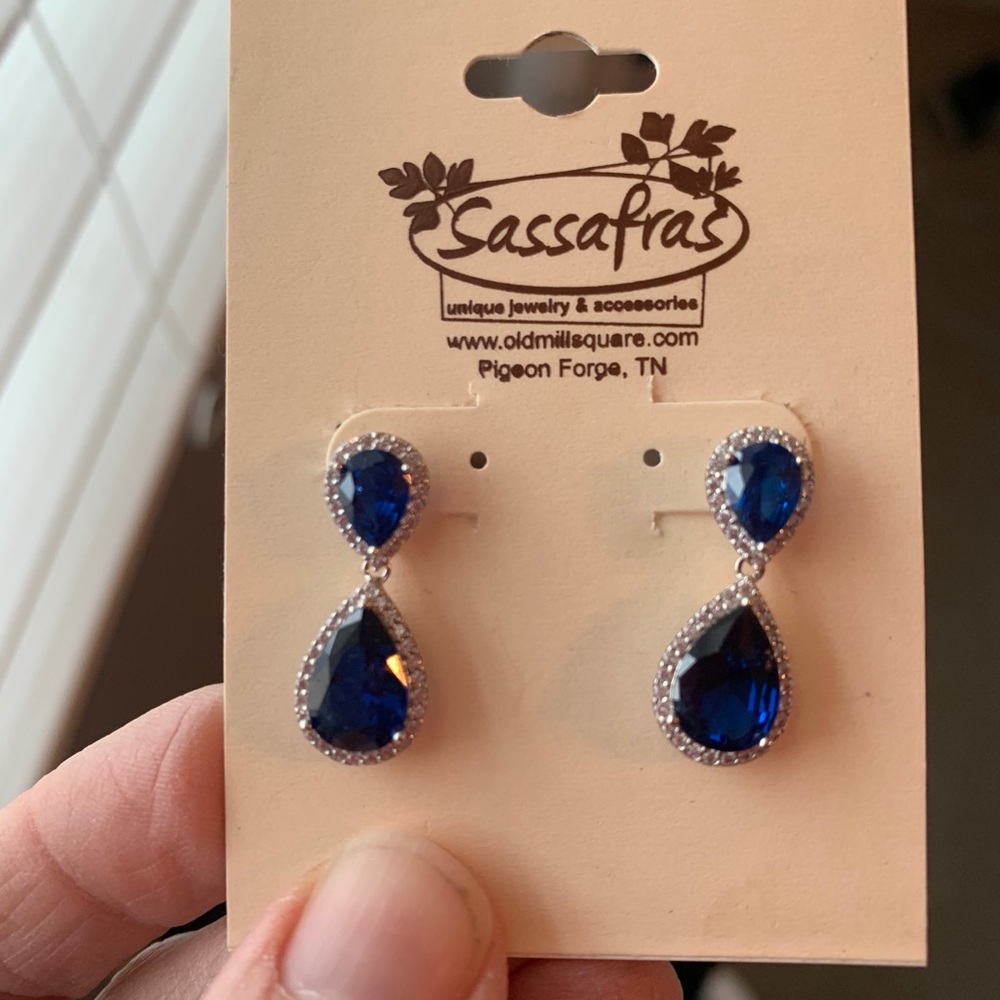Blue earrings with cz accent stones